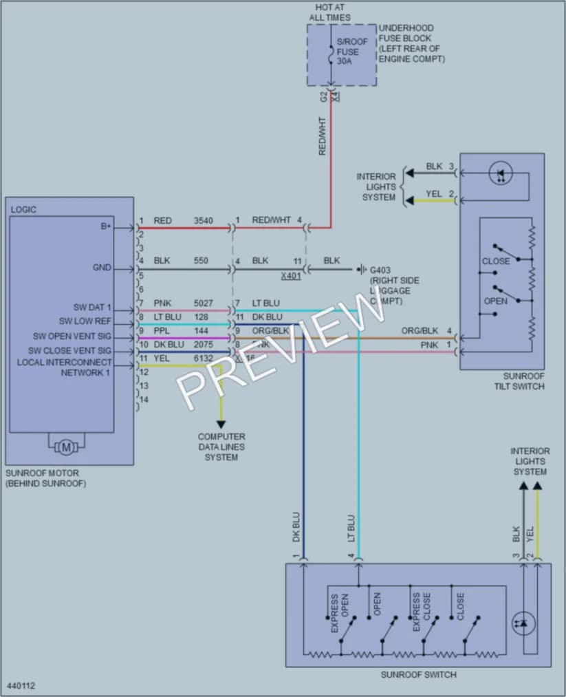 2014 Chevrolet Equinox Power Top Sunroof wiring diagram preview