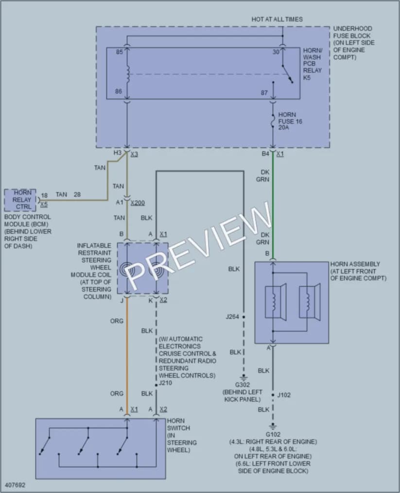 2014 Chevrolet H1500ChevyExpress Horn wiring diagram preview