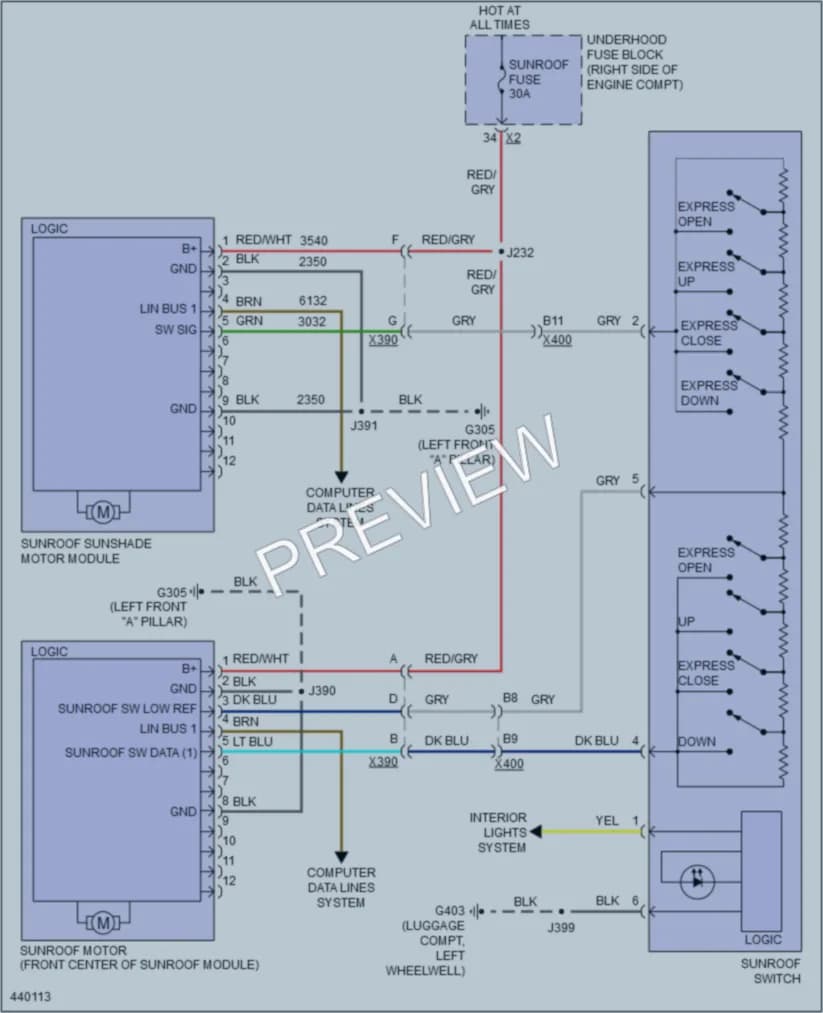2014 Chevrolet Impala Power Top Sunroof wiring diagram preview