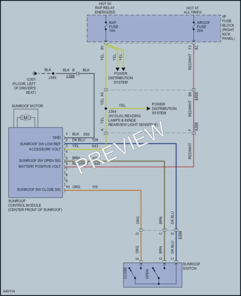 2014 Chevrolet ImpalaLimited Power Top Sunroof wiring diagram preview
