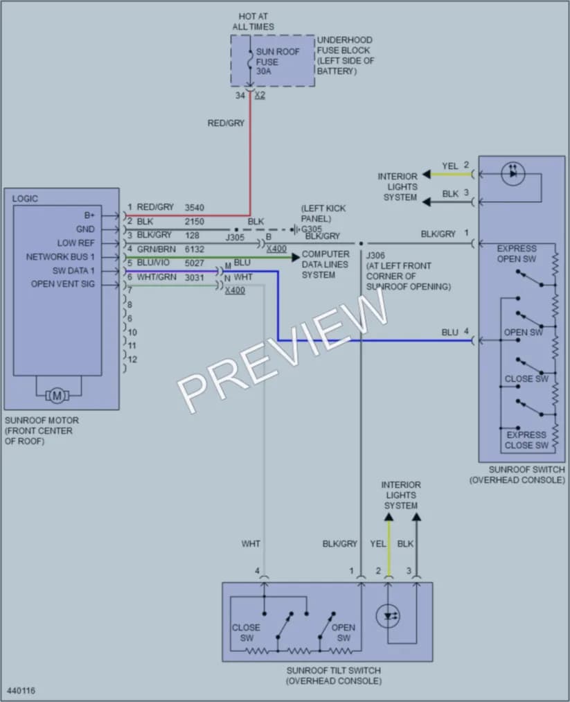 2014 Chevrolet Malibu Power Top Sunroof wiring diagram preview