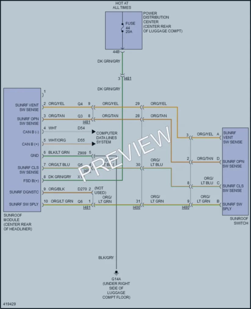 2014 Dodge Challenger Power Top Sunroof wiring diagram preview