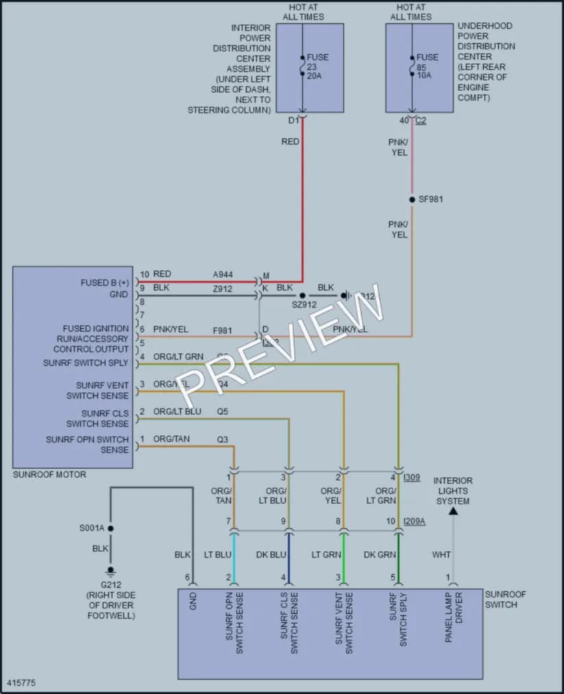 2014 Dodge Dart Power Top Sunroof wiring diagram preview