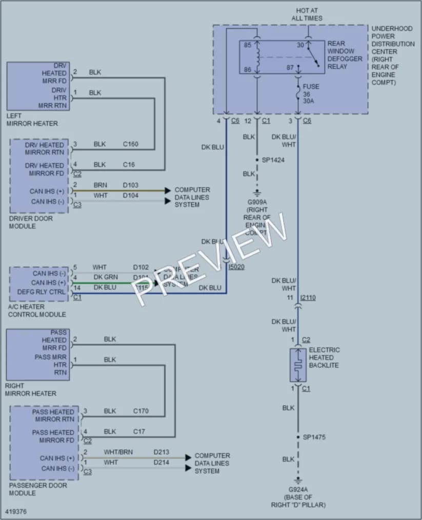 2014 Dodge Durango Defoggers wiring diagram preview
