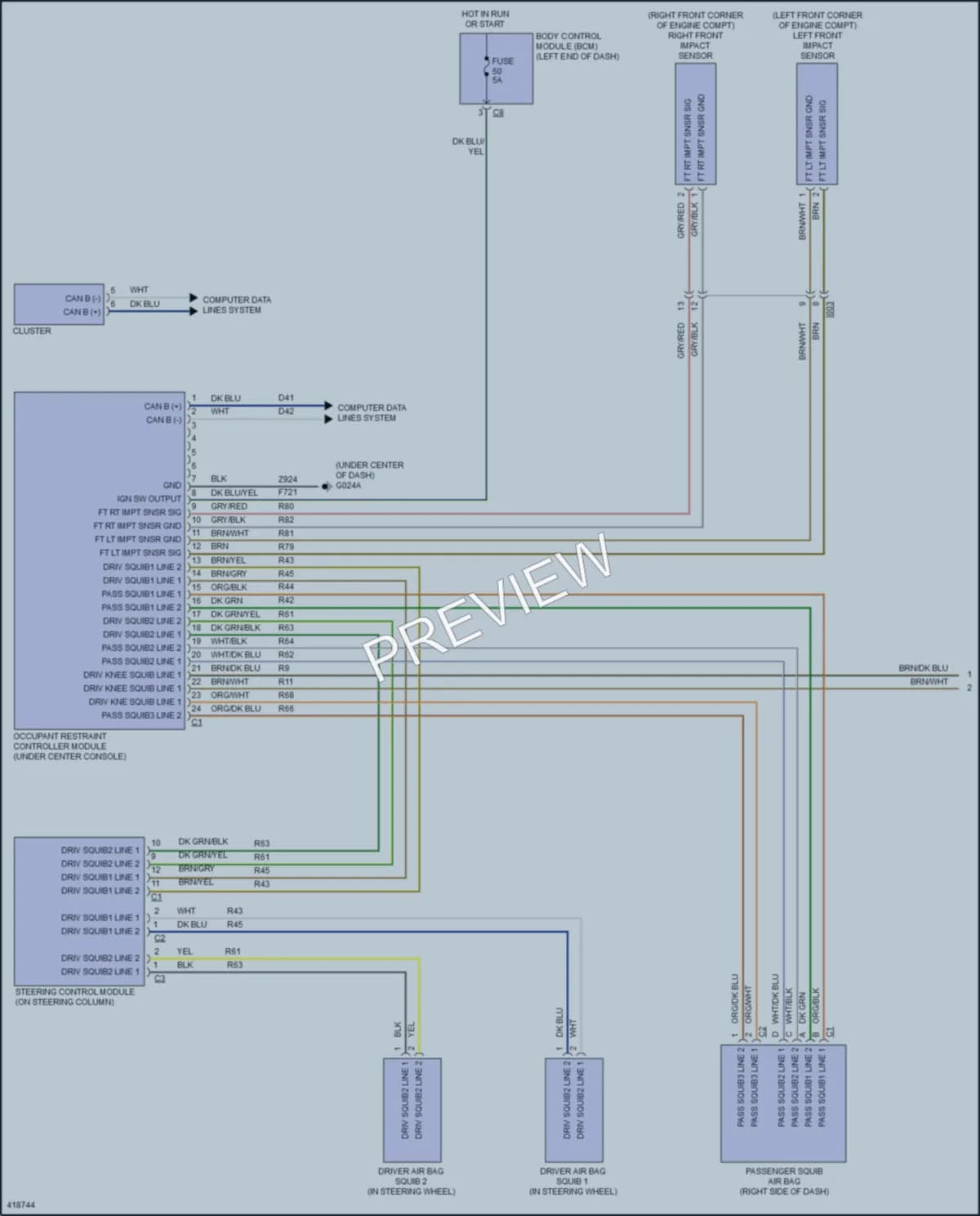 2014 Fiat 500 Supplemental Restraints wiring diagram preview