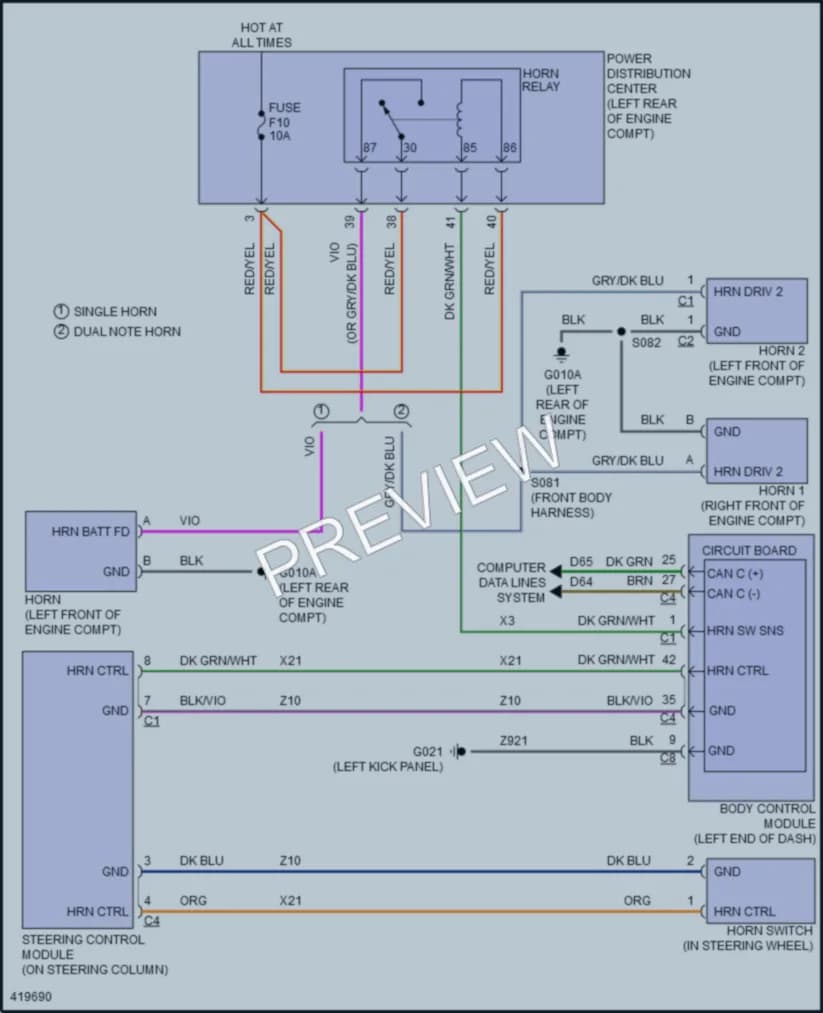 2014 Fiat 500C Horn wiring diagram preview