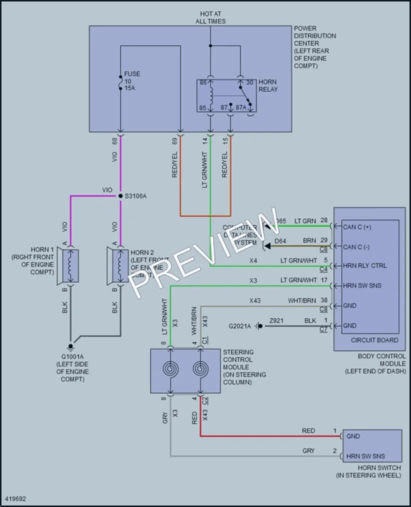 2014 Fiat 500L Horn wiring diagram preview