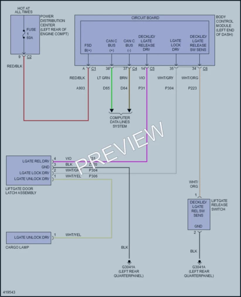 2014 Fiat 500L Trunk Tailgate Fuel Door wiring diagram preview