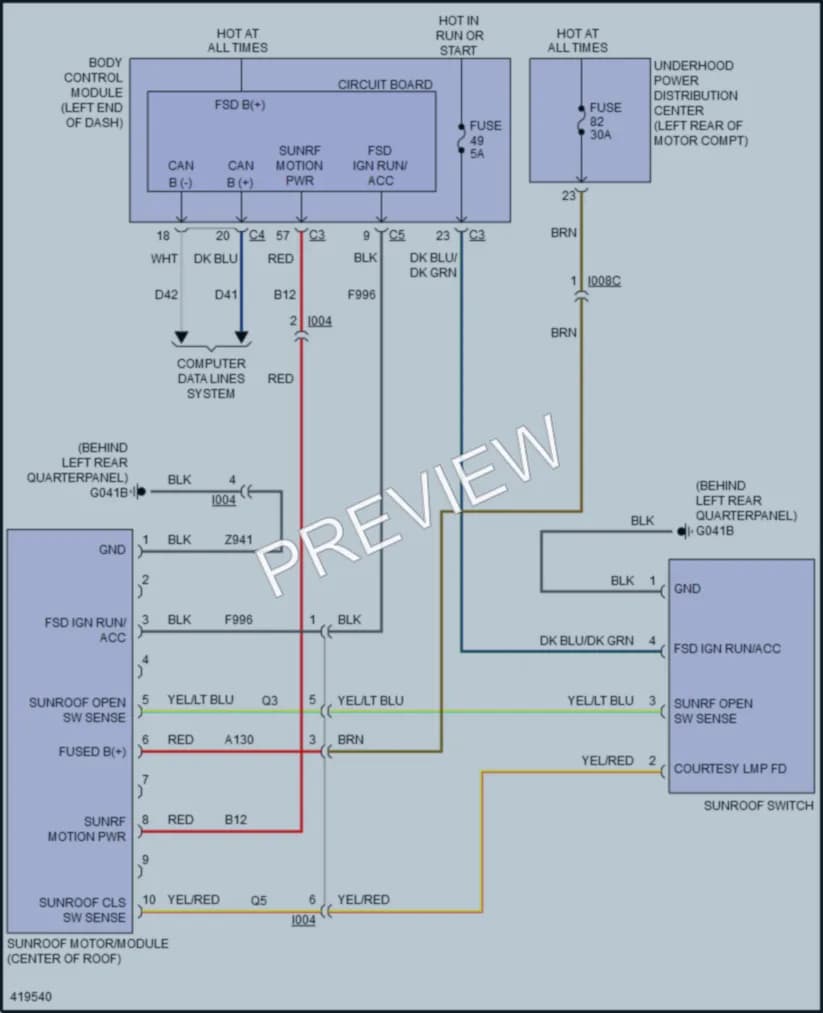 2014 Fiat 500e Power Top Sunroof wiring diagram preview
