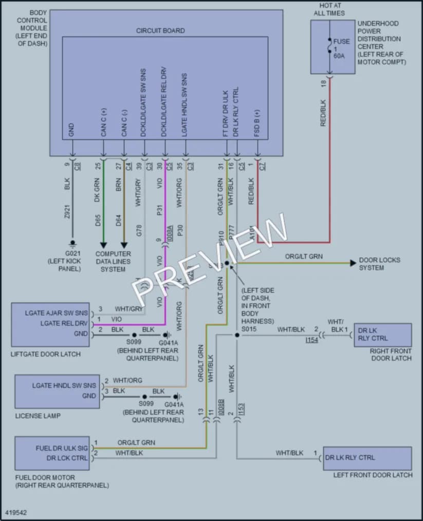 2014 Fiat 500e Trunk Tailgate Fuel Door wiring diagram preview