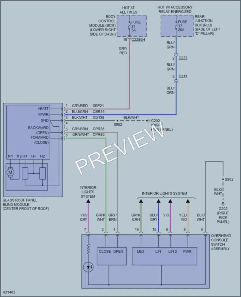 2014 Ford CMaxHybrid Power Top Sunroof wiring diagram preview