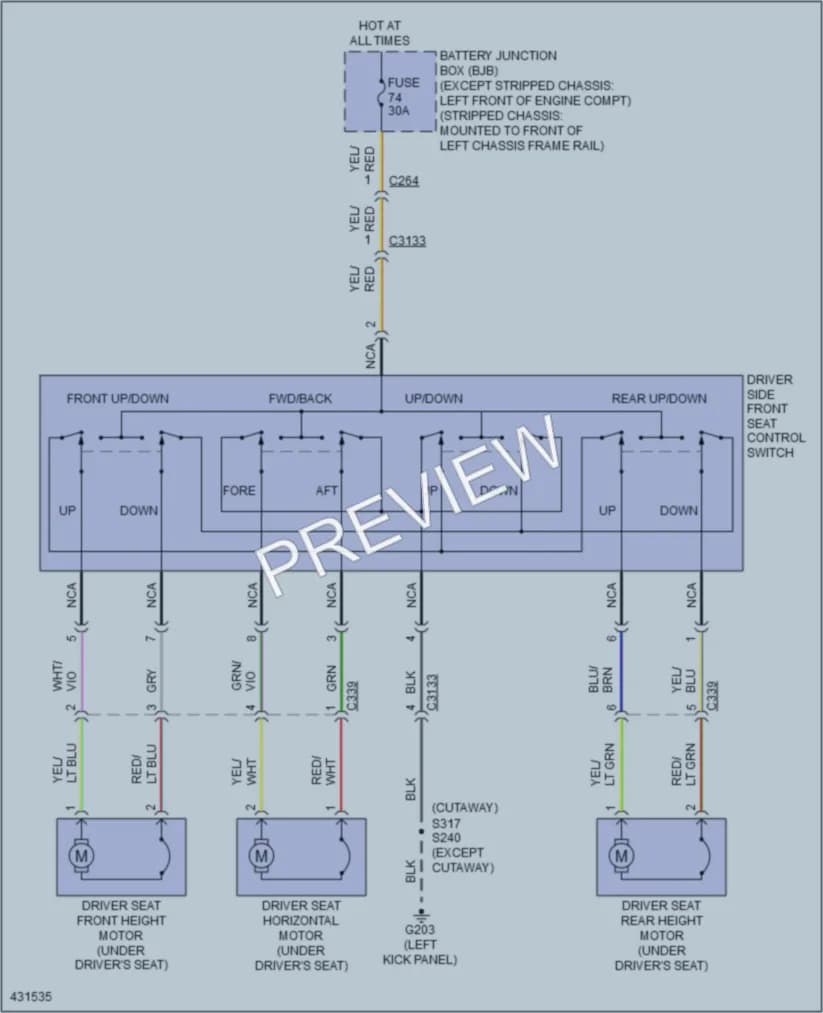 2014 Ford E150ClubWagon Power Seats wiring diagram preview