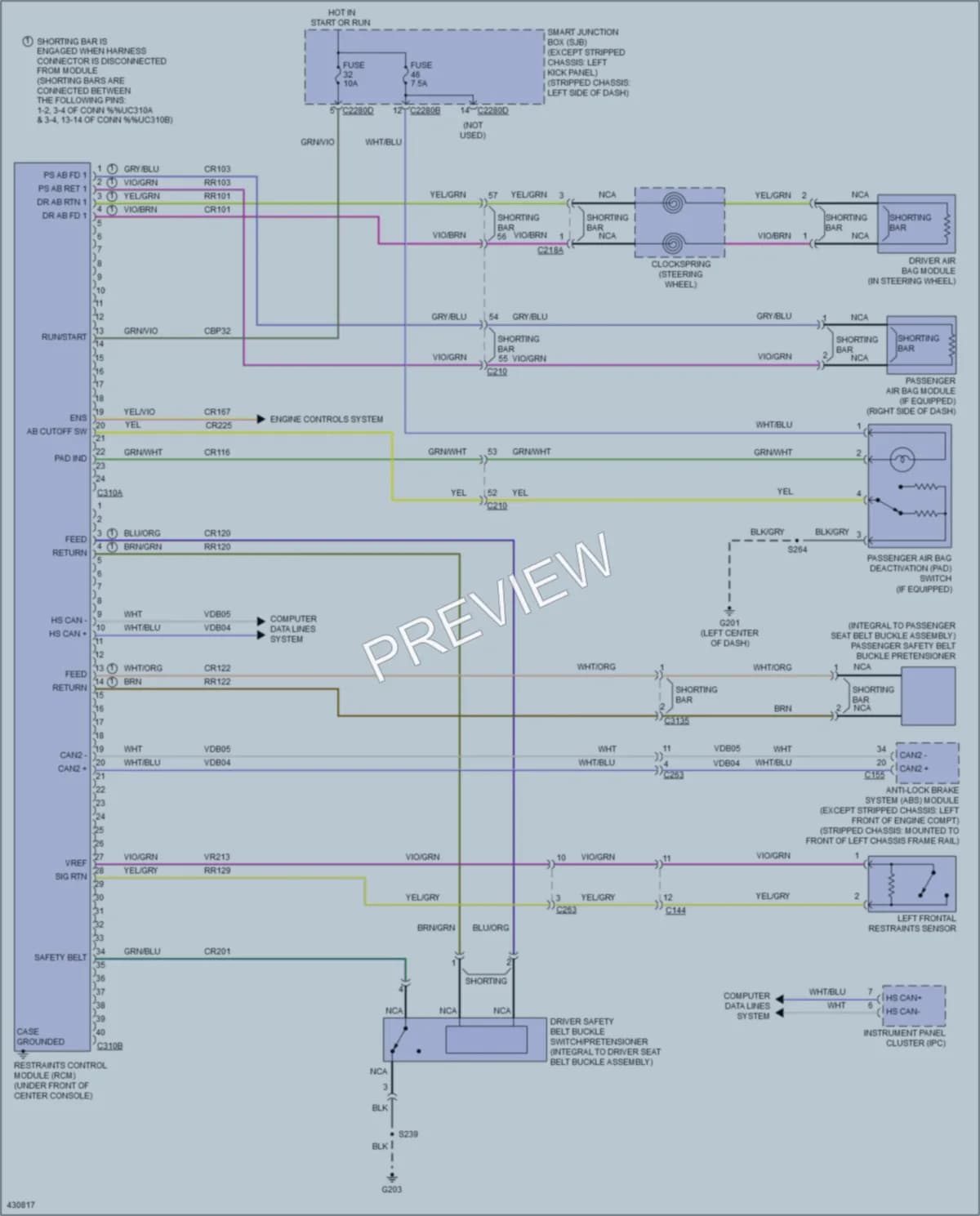 2014 Ford E350Econoline Supplemental Restraints wiring diagram preview