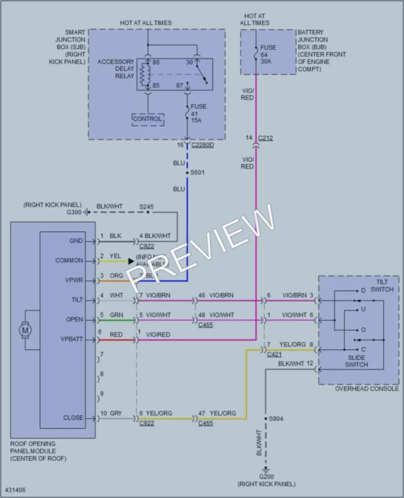 2014 Ford ExpeditionEL Power Top Sunroof wiring diagram preview