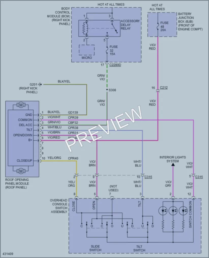 2014 Ford F150Pickup Power Top Sunroof wiring diagram preview