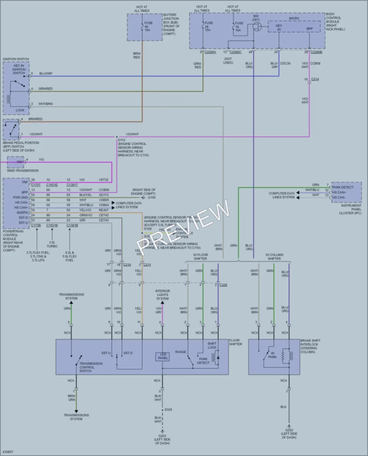 2014 Ford F150Pickup Shift Interlock wiring diagram preview