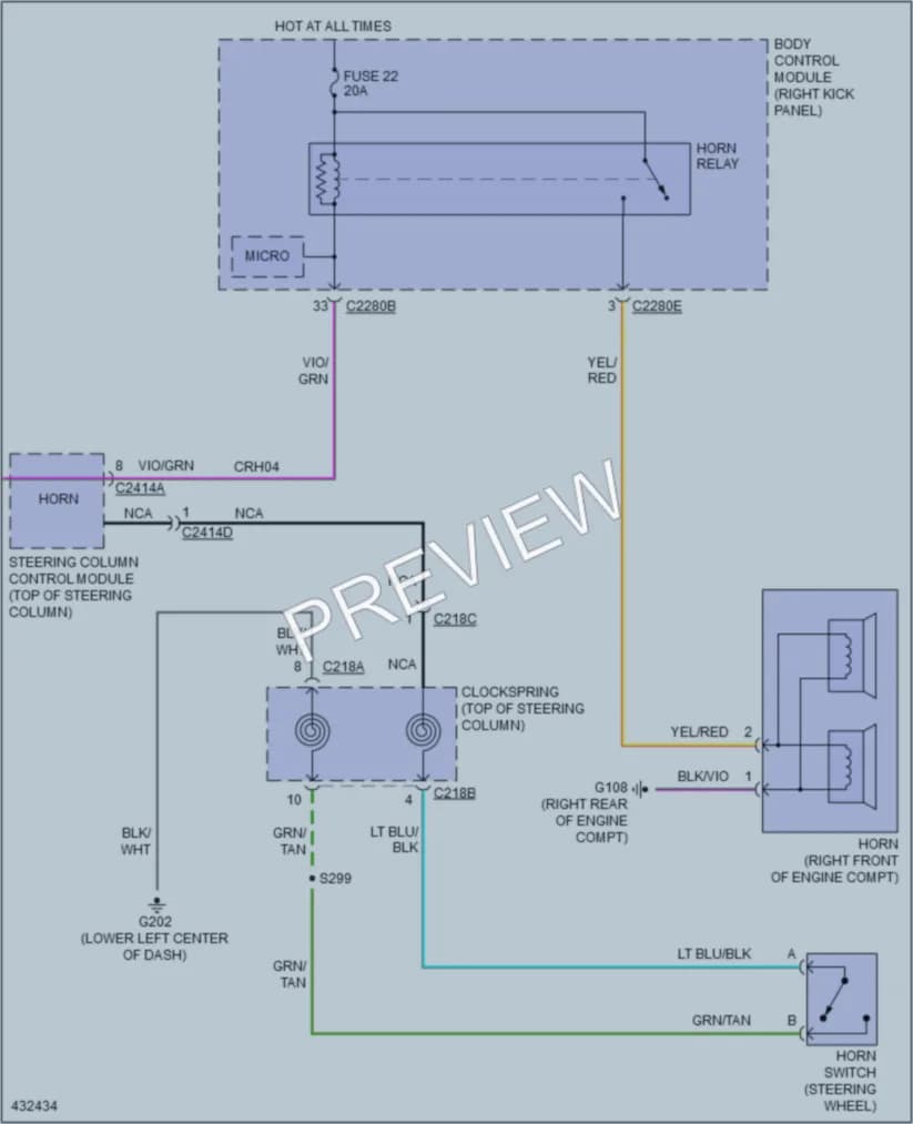 2014 Ford F350Pickup Horn wiring diagram preview