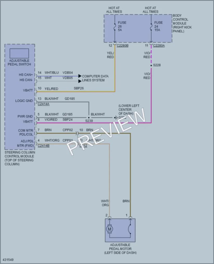 2014 Ford F550ChsCab Power Seats wiring diagram preview