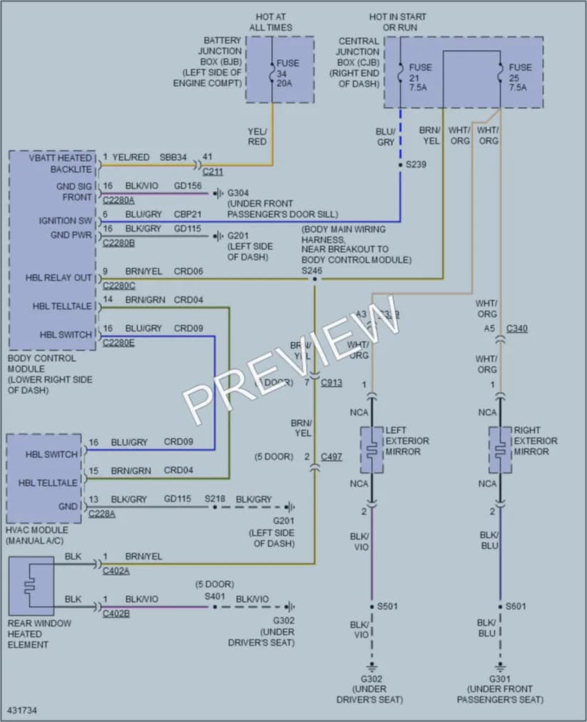2014 Ford Fiesta Defoggers wiring diagram preview