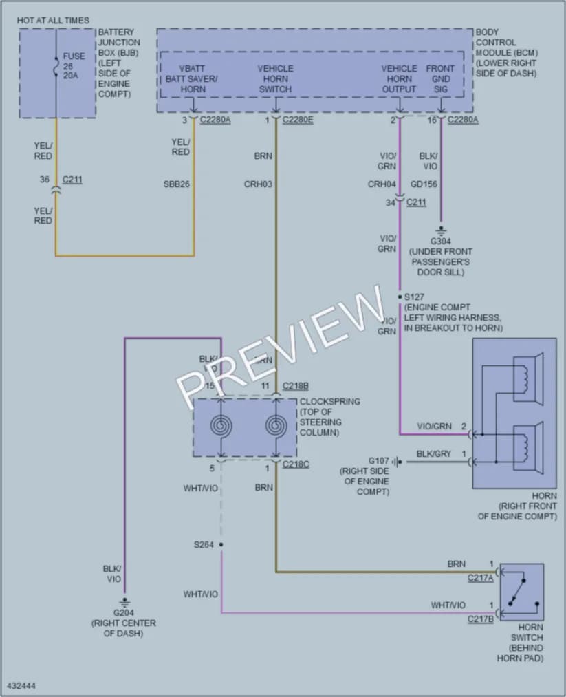 2014 Ford Fiesta Horn wiring diagram preview