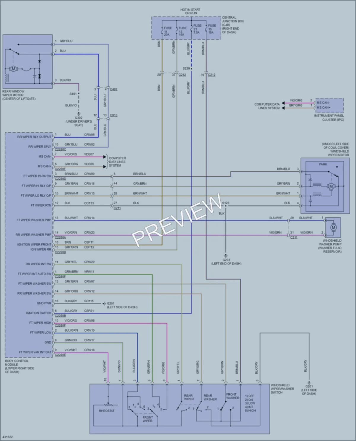 2014 Ford Fiesta Wiper Washer wiring diagram preview