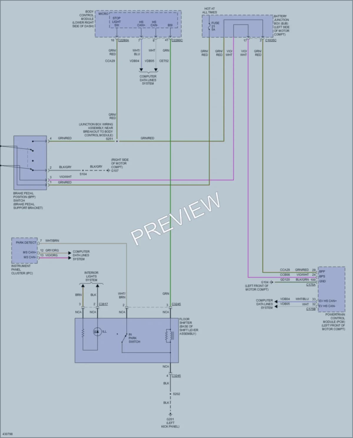 2014 Ford Focus Shift Interlock wiring diagram preview