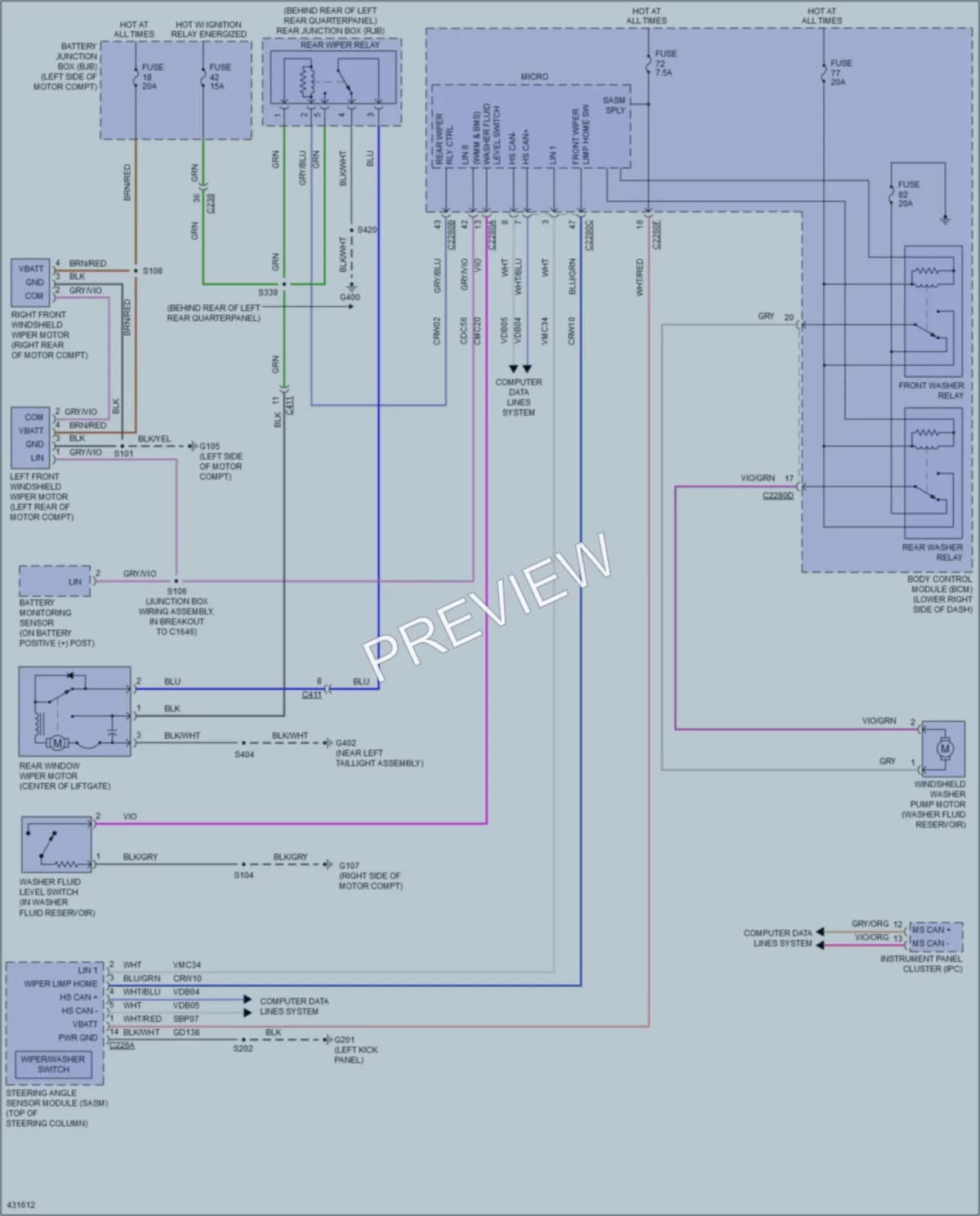 2014 Ford Focus Wiper Washer wiring diagram preview
