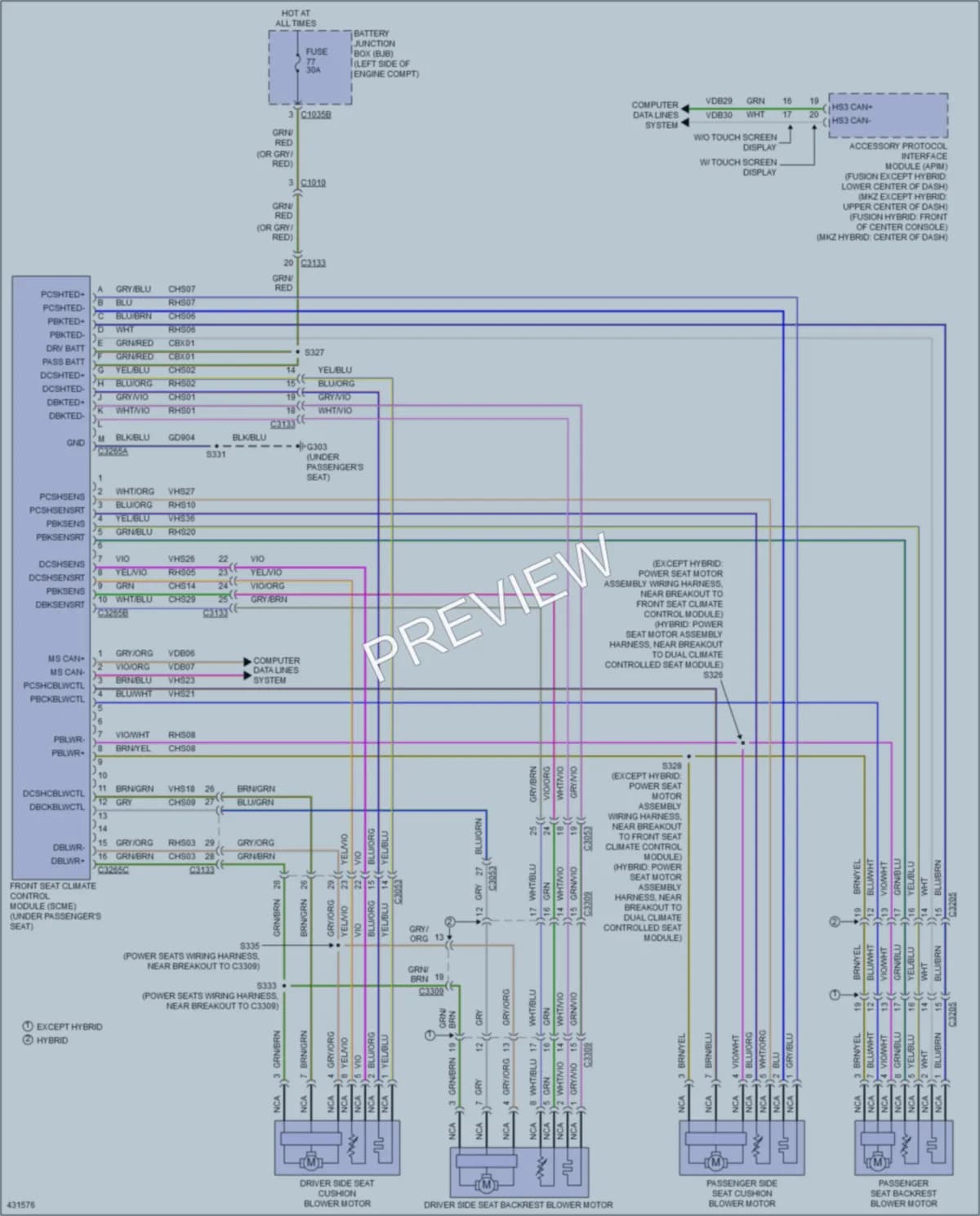 2014 Ford FusionEnergi Power Seats wiring diagram preview