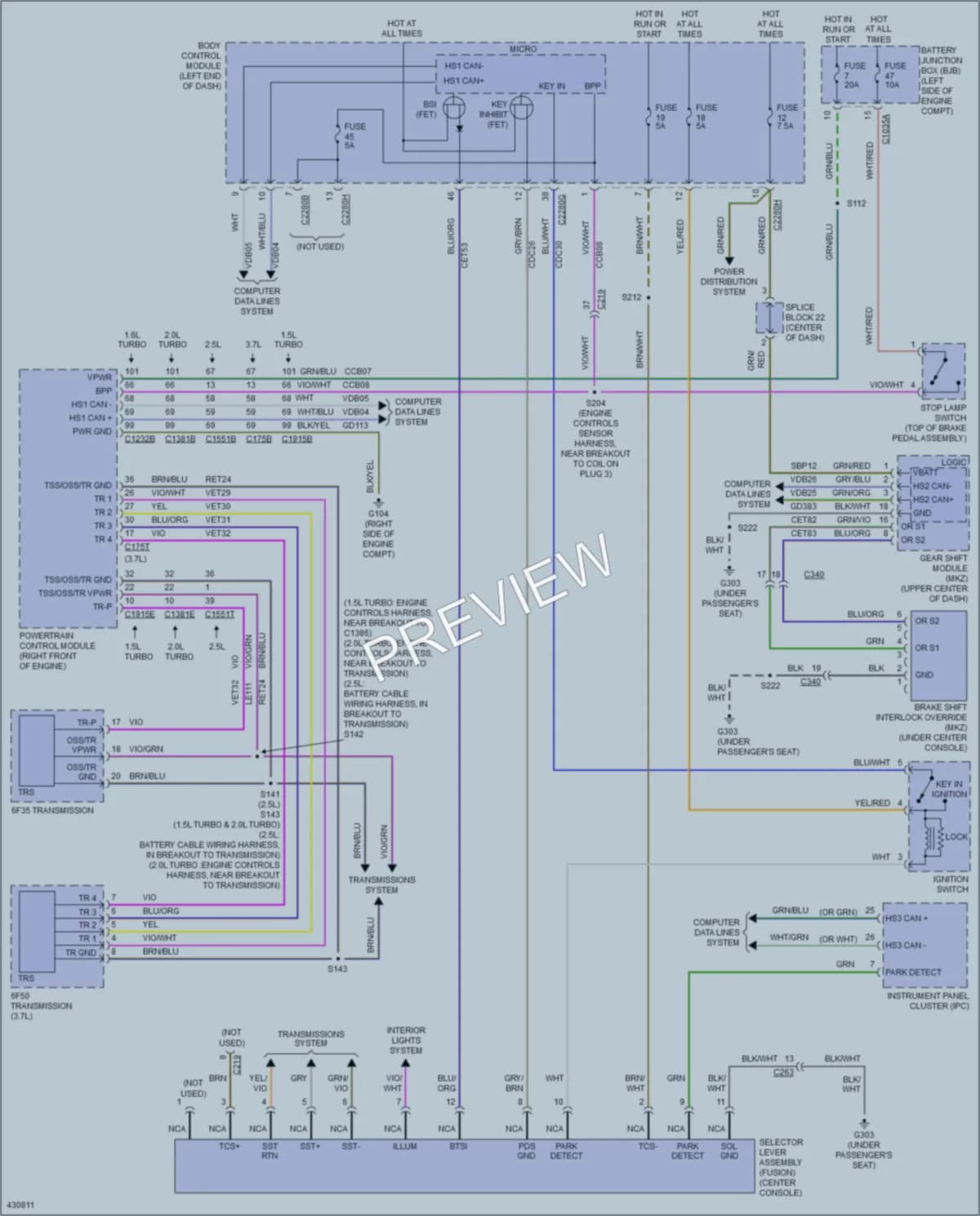 2014 Ford FusionEnergi Shift Interlock wiring diagram preview