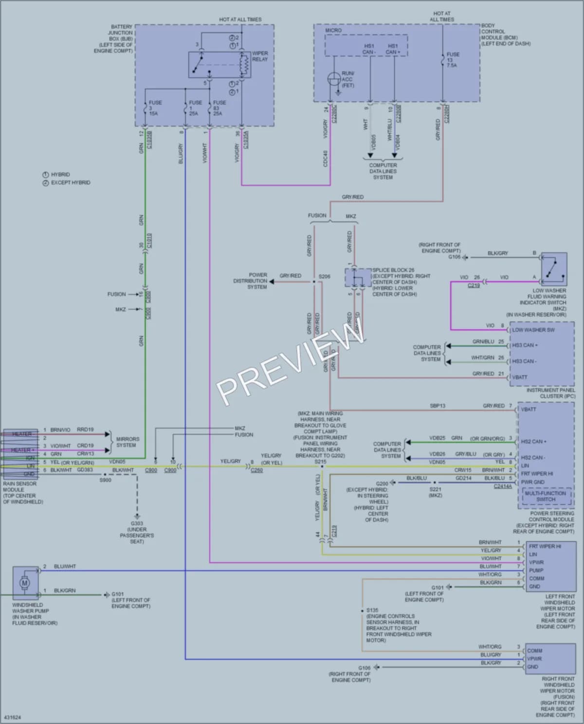 2014 Ford FusionHybrid Wiper Washer wiring diagram preview