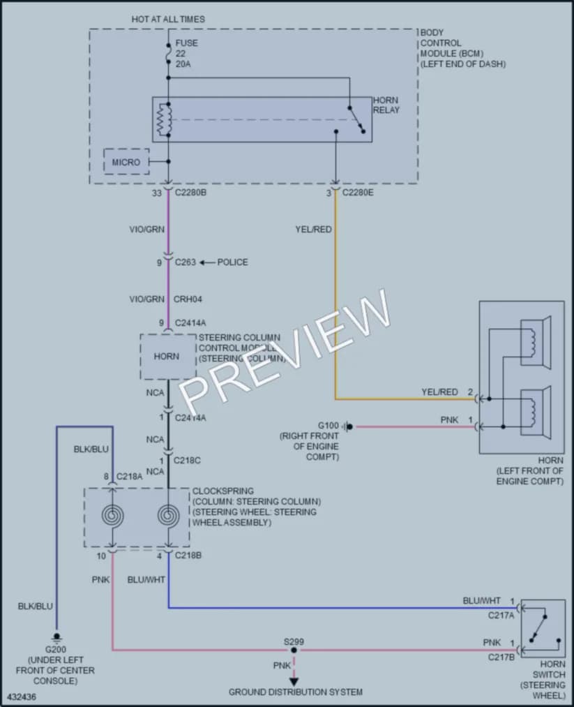 2014 Ford Taurus Horn wiring diagram preview