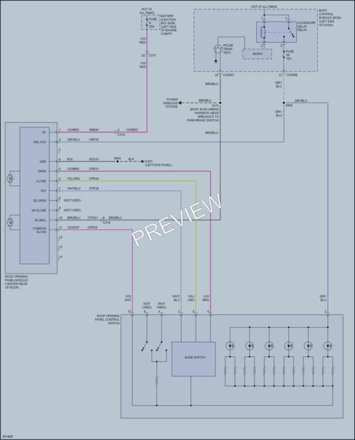 2014 Ford Taurus Power Top Sunroof wiring diagram preview