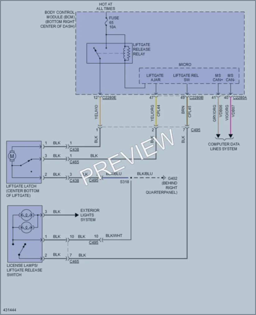 2014 Ford TransitConnect Trunk Tailgate Fuel Door wiring diagram preview