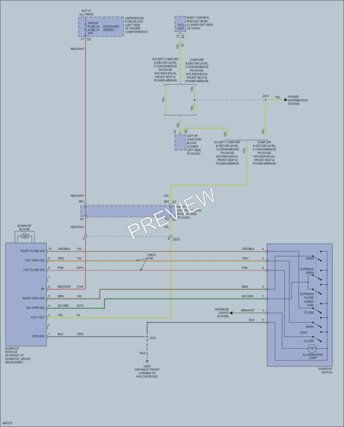 2014 GMC C2500HDPickupSierra Power Top Sunroof wiring diagram preview