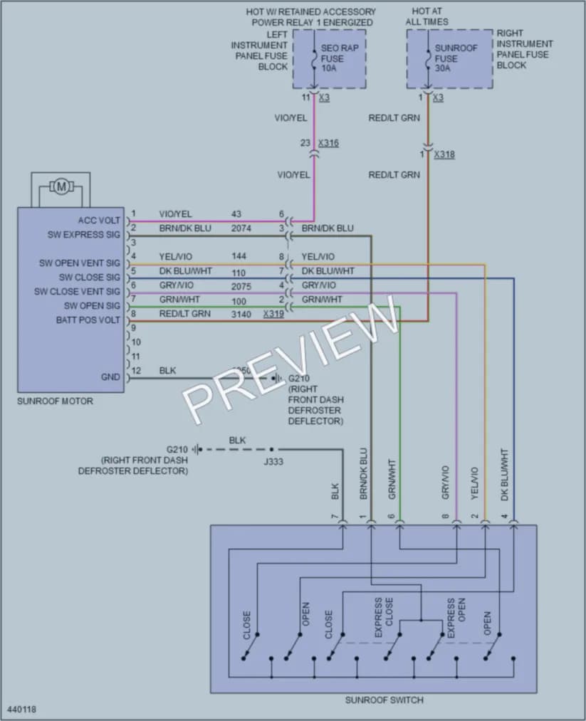 2014 GMC K1500PickupSierra Power Top Sunroof wiring diagram preview
