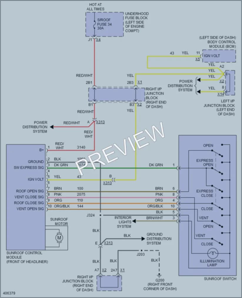 2014 GMC K1500YukonXL Power Top Sunroof wiring diagram preview