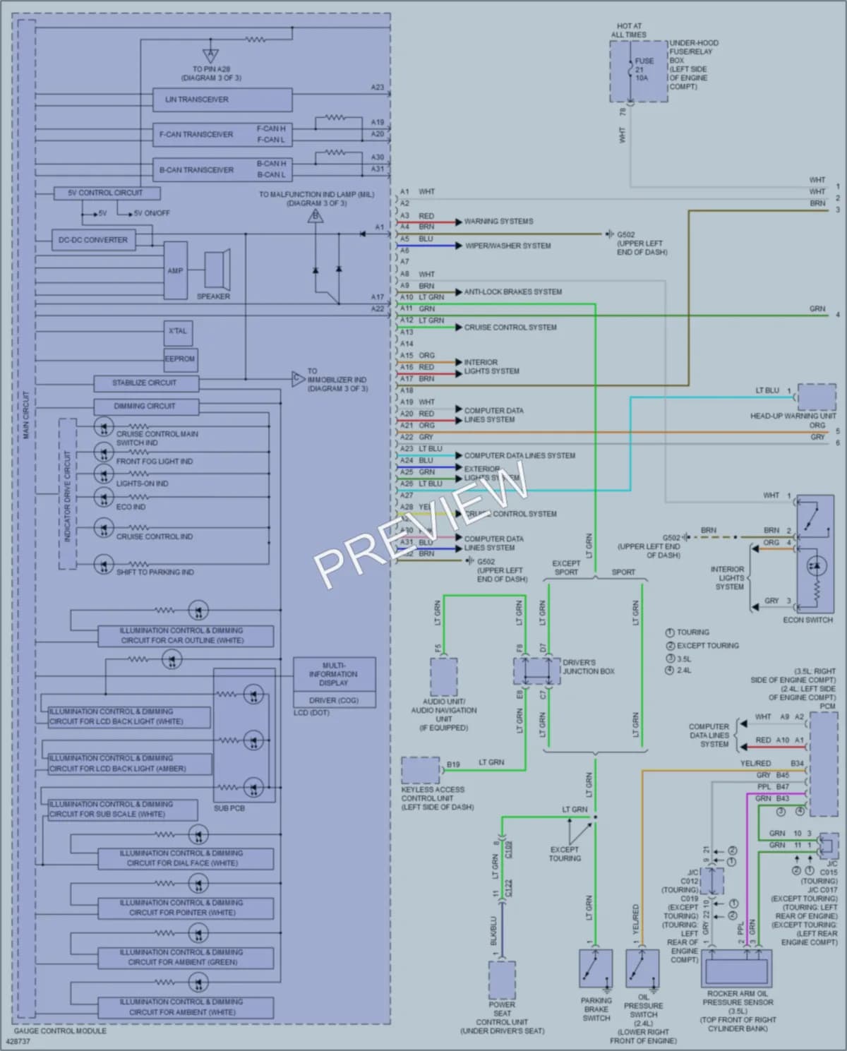 2014 Honda AccordHybrid Instrument Cluster wiring diagram preview