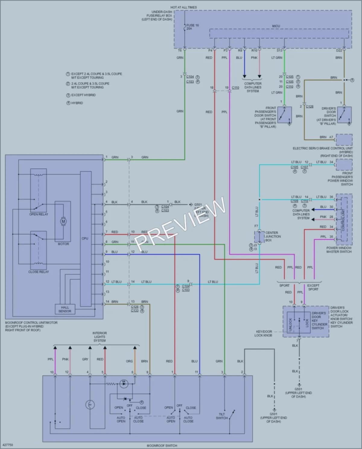 2014 Honda AccordHybrid Power Top Sunroof wiring diagram preview