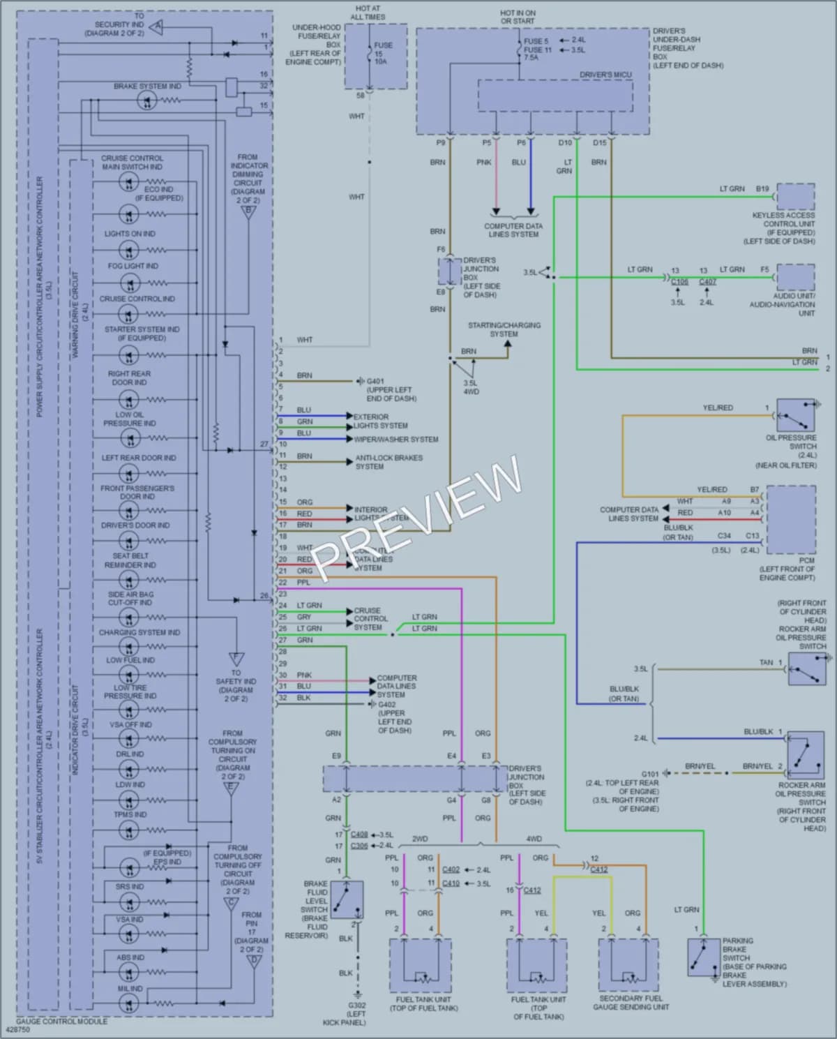 2014 Honda Crosstour Instrument Cluster wiring diagram preview
