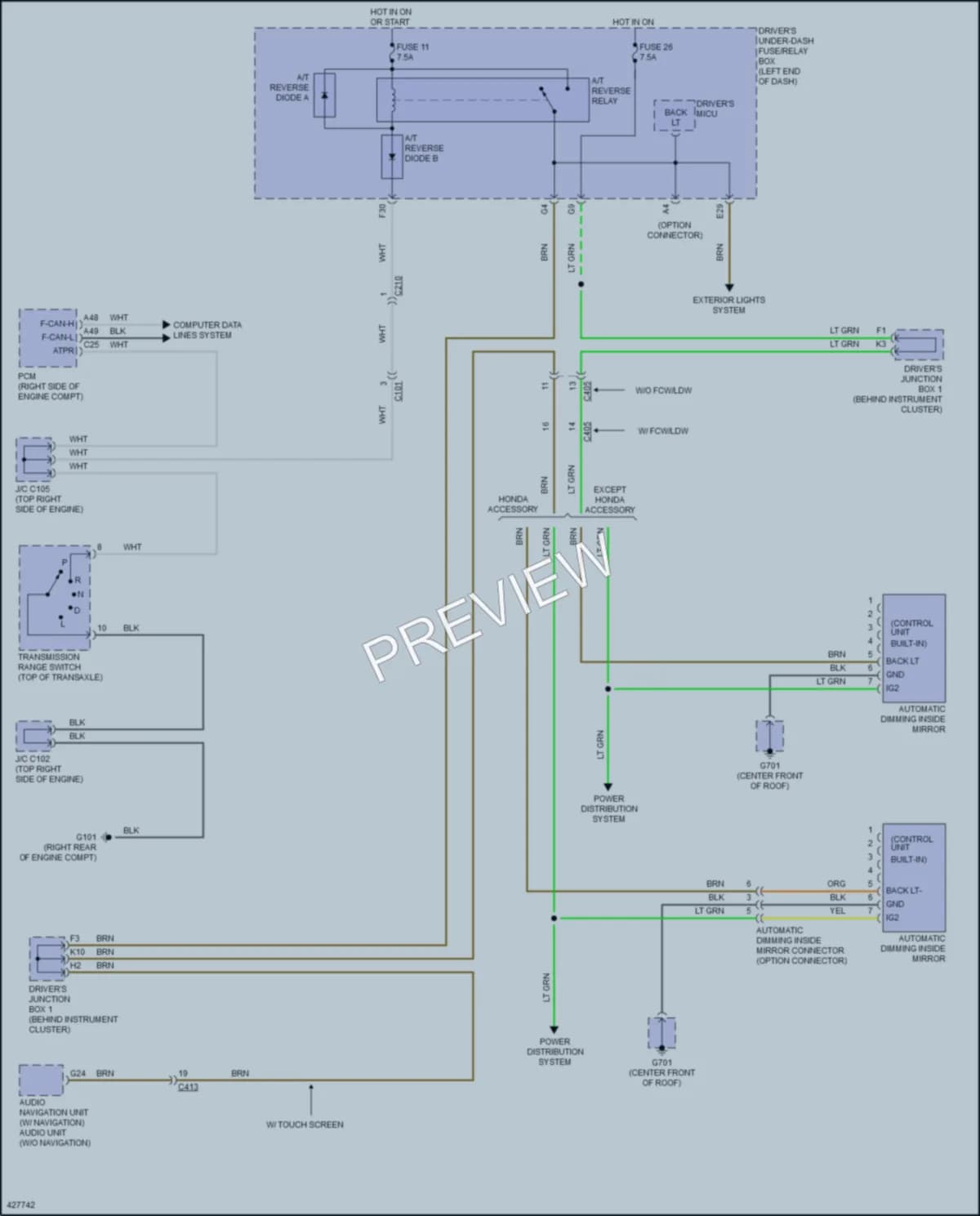 2014 Honda Odyssey Power Mirrors wiring diagram preview