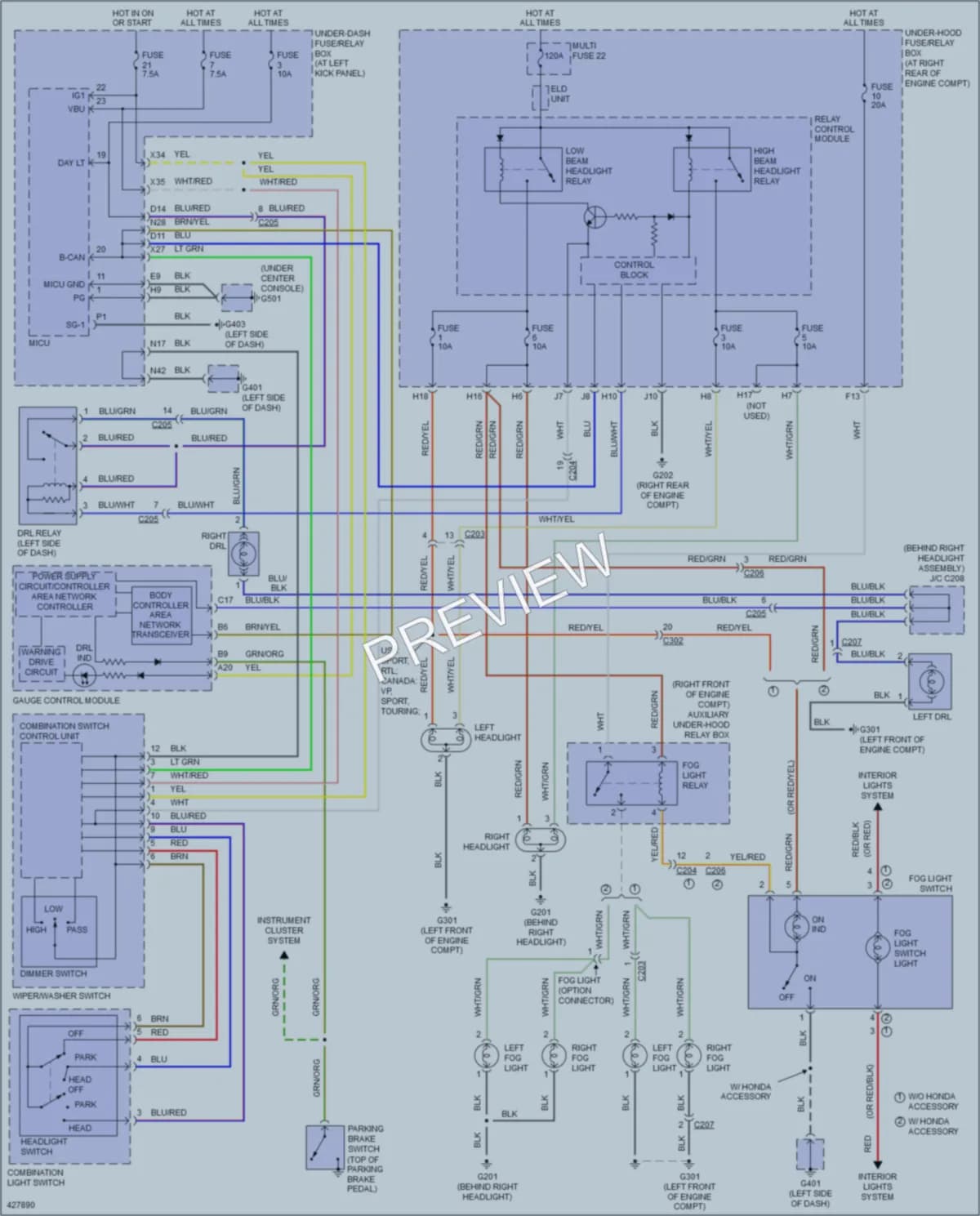 2014 Honda Ridgeline Headlights wiring diagram preview
