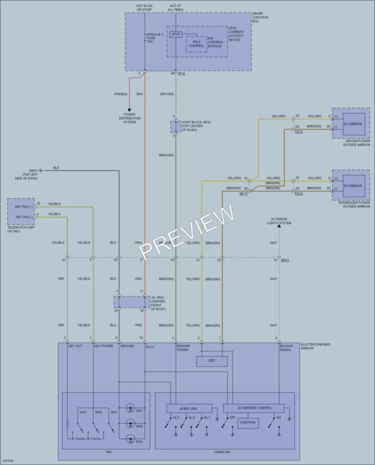 2014 Hyundai Azera Power Mirrors wiring diagram preview