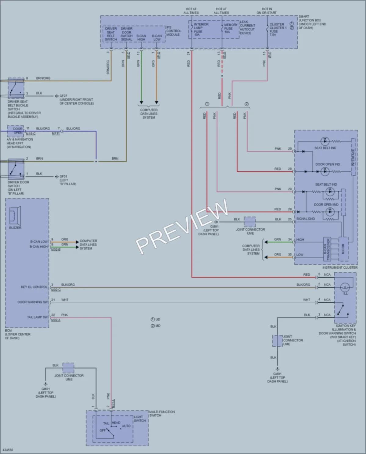 2014 Hyundai Elantra Warning Systems wiring diagram preview