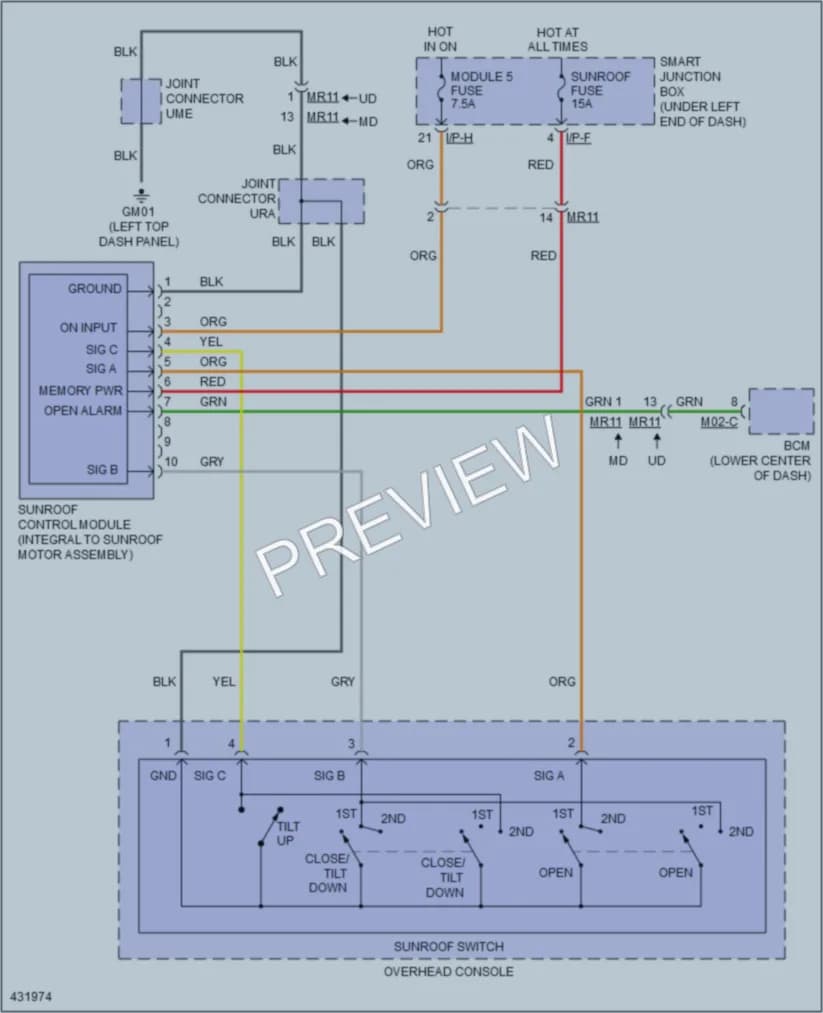 2014 Hyundai ElantraGT Power Top Sunroof wiring diagram preview