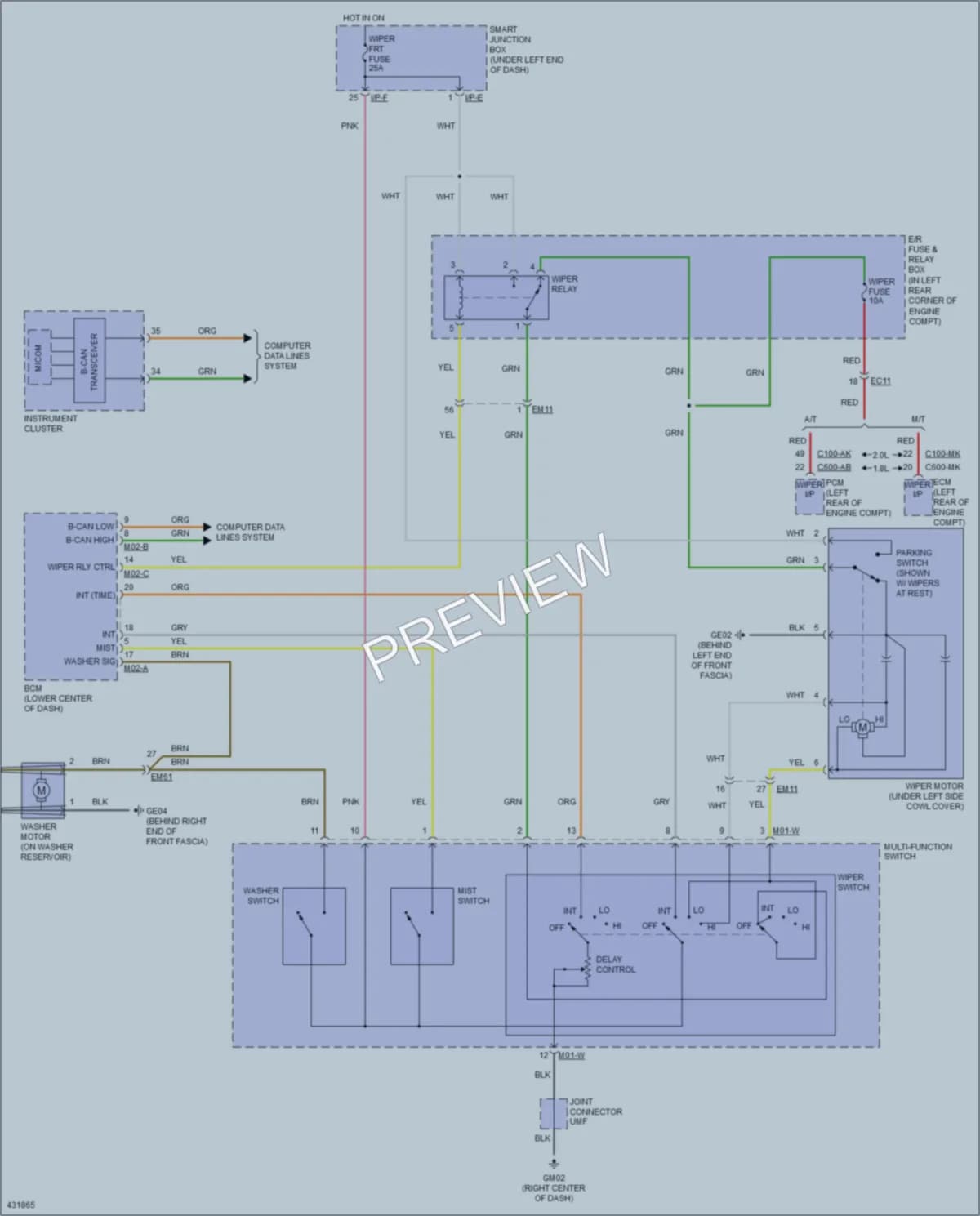 2014 Hyundai ElantraGT Wiper Washer wiring diagram preview