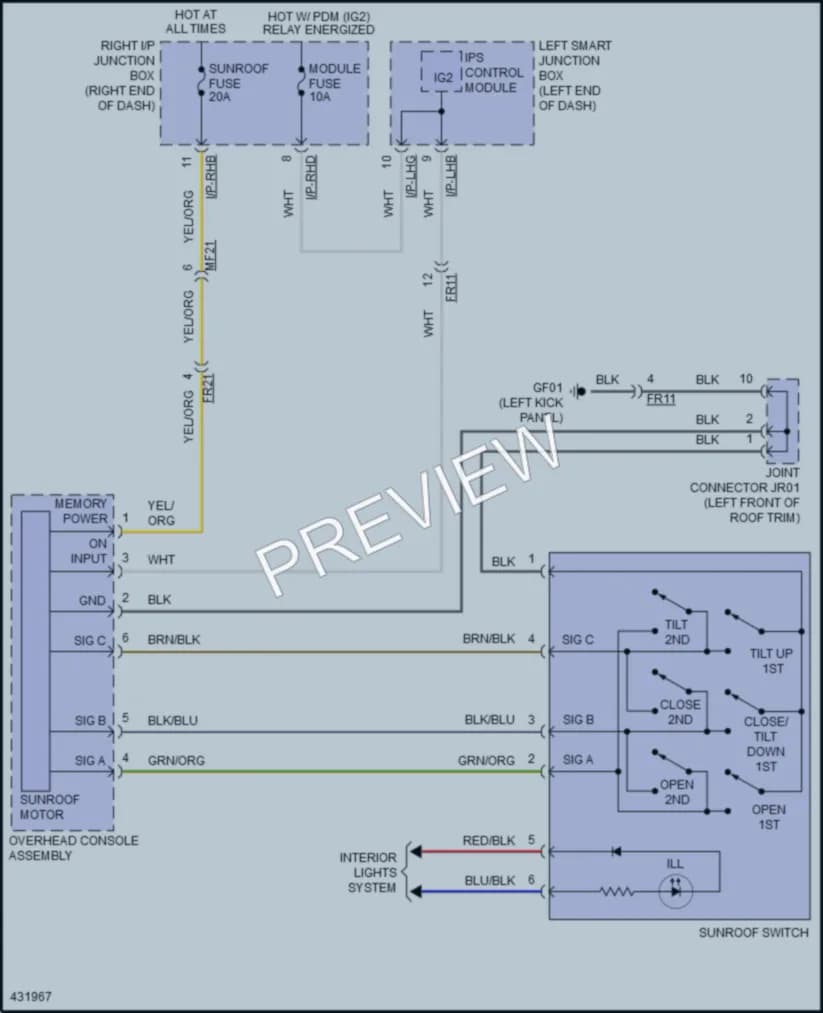 2014 Hyundai Equus Power Top Sunroof wiring diagram preview