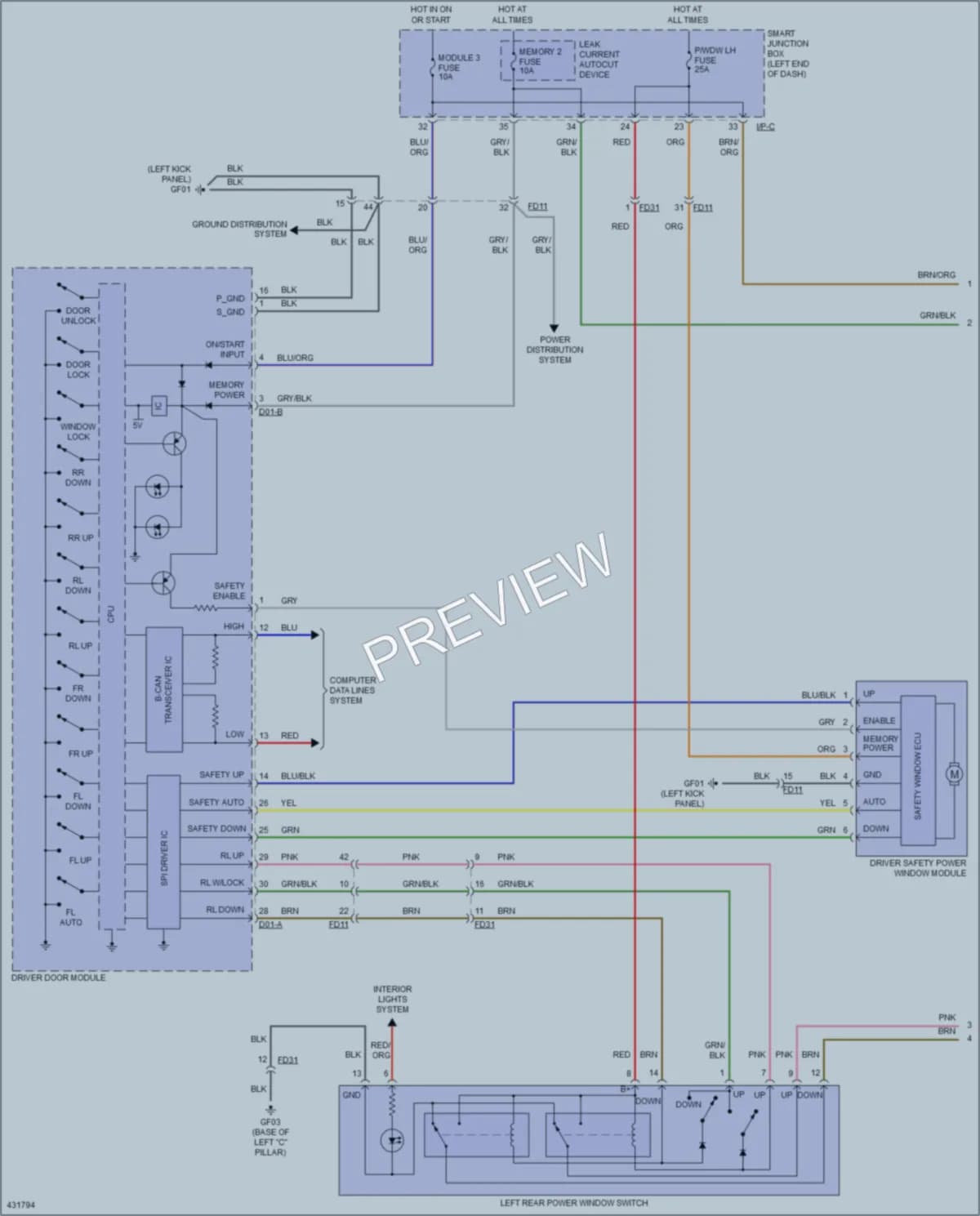 2014 Hyundai SantaFeSport Power Windows wiring diagram preview