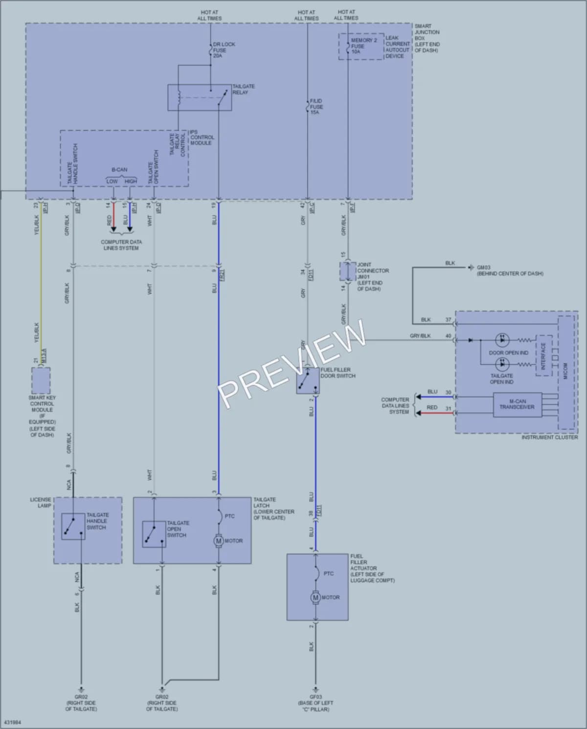 2014 Hyundai SantaFeSport Trunk Tailgate Fuel Door wiring diagram preview