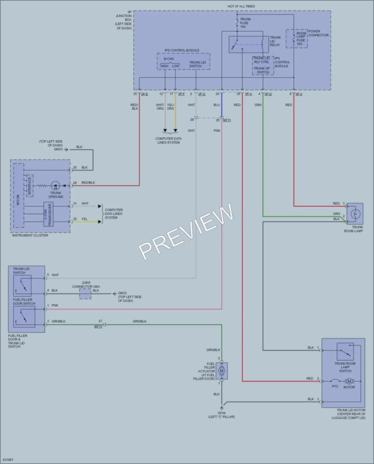 2014 Hyundai Sonata Trunk Tailgate Fuel Door wiring diagram preview