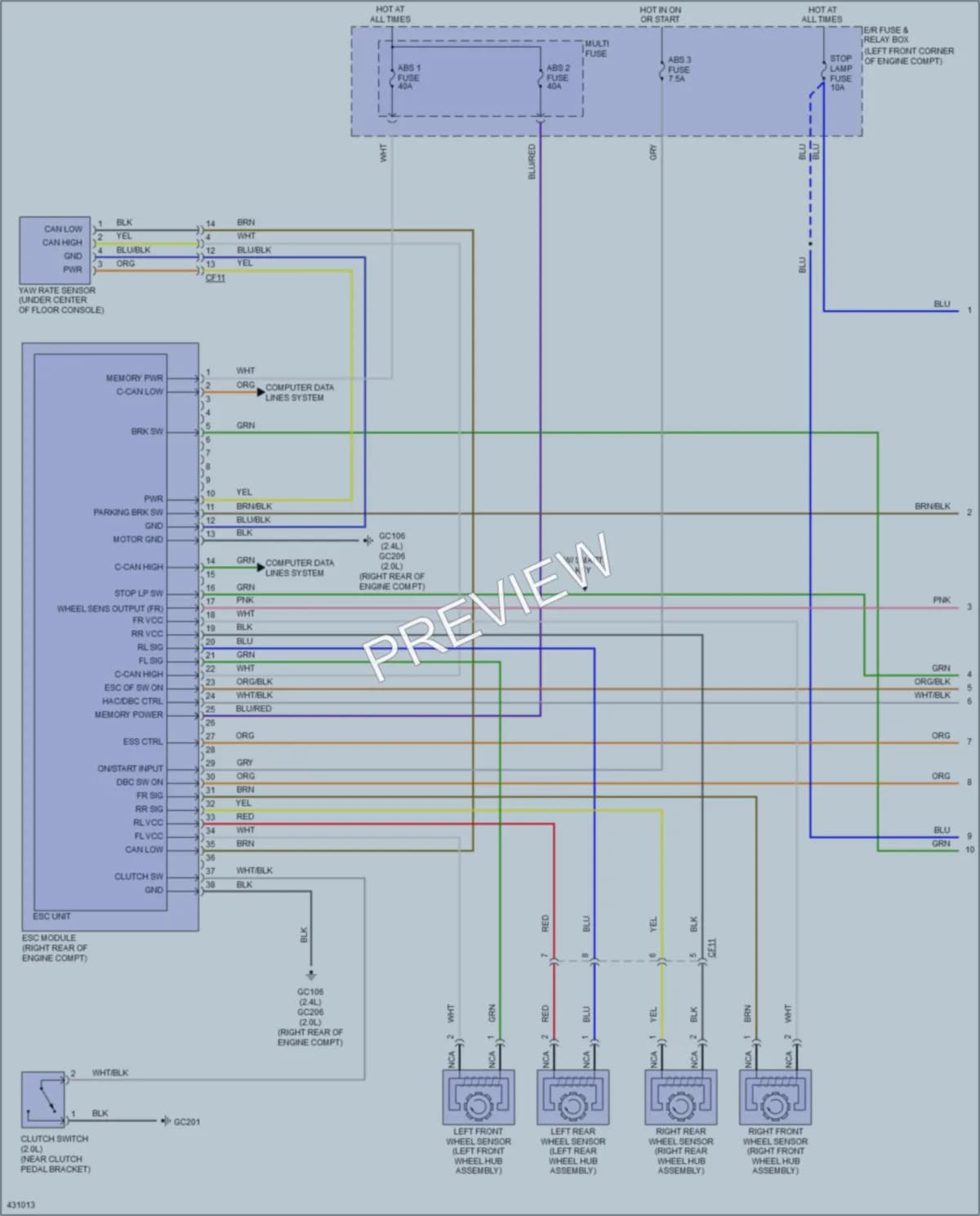 2014 Hyundai Tucson Anti Lock Brakes wiring diagram preview